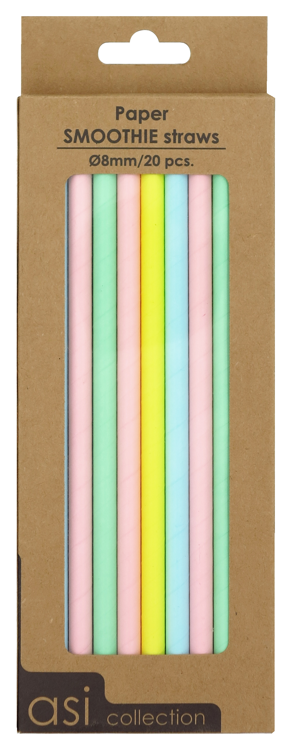 Smuutikõrred paberist 20tk, Ø8mm, 21cm, kollane,sinine,roosa,roheline