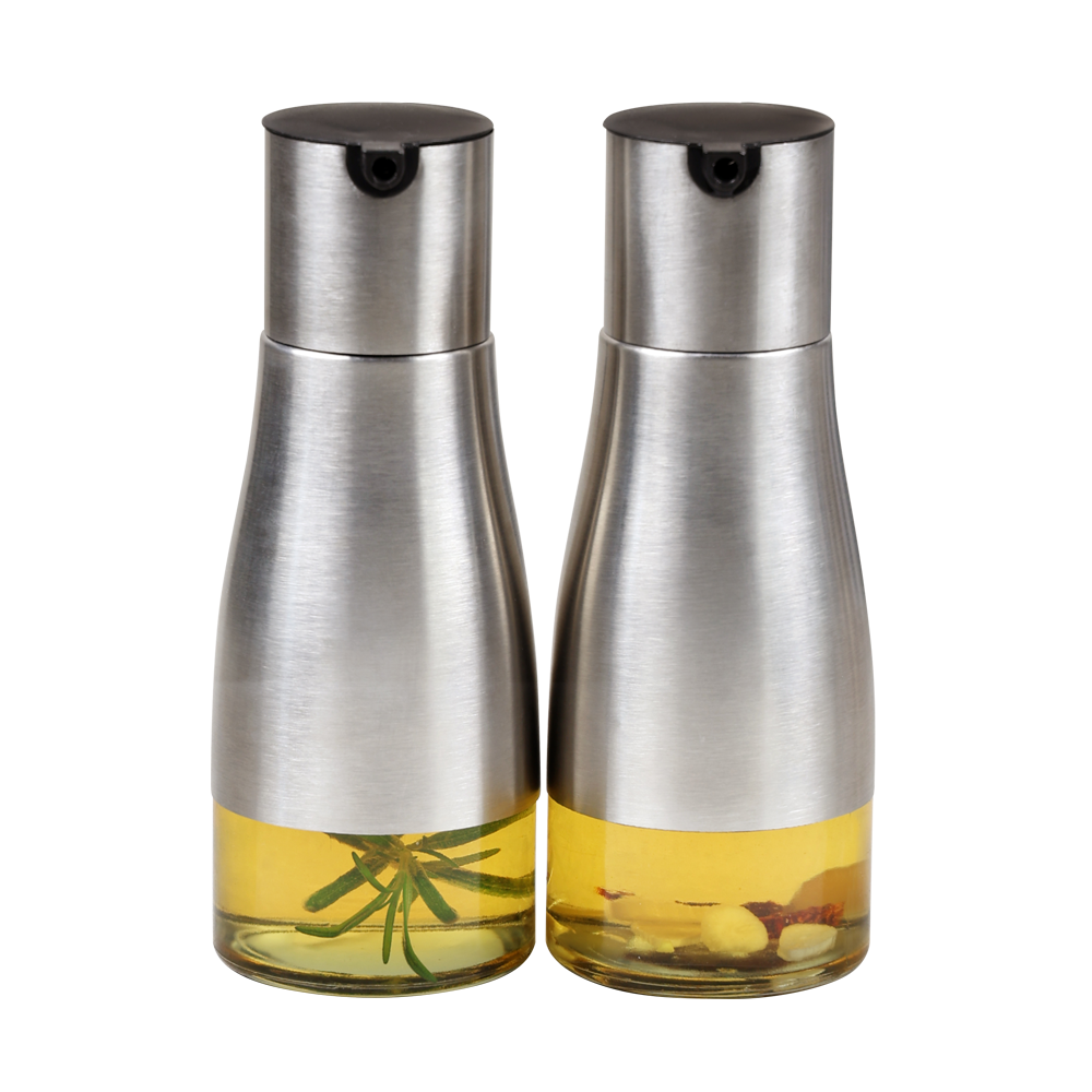 Õli- ja äädikapudeli kompl. 2tk.dosaatoriga,h.18,5cm,  rst/klaas/plastik