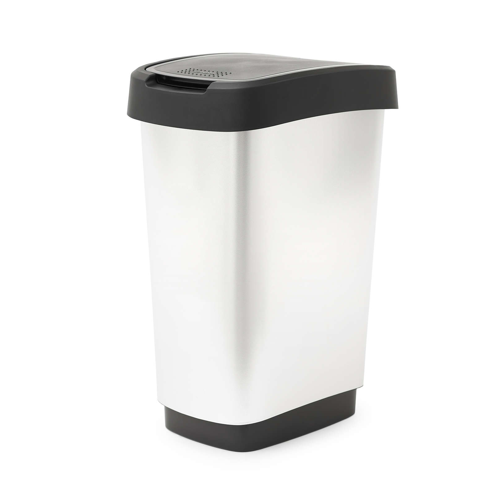 Prügikast liikuva kaanega TWIST 25L, 33,3×25,2×47,6cm, metallik hõbe/must