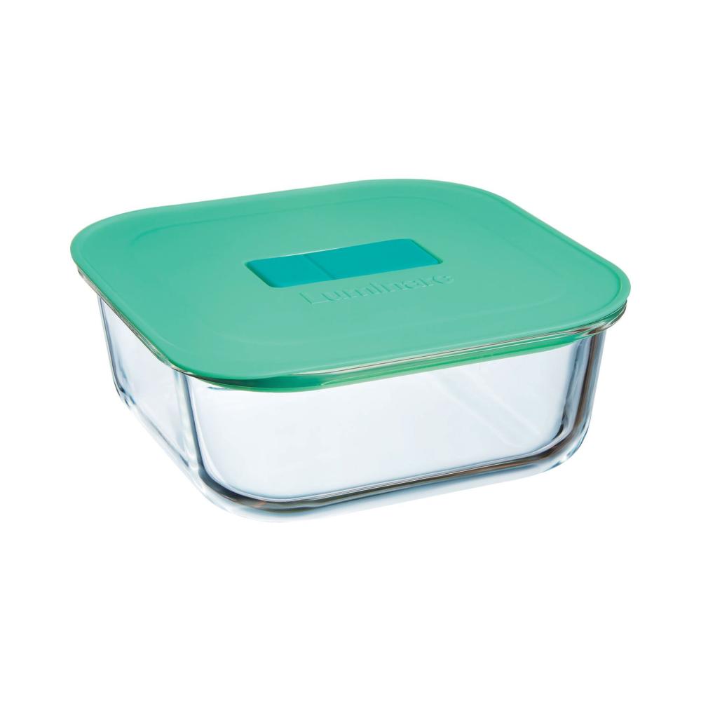 Unique box klaasnõu 110cl kaanega kuumuskindel 250kraadi 17x17x6,1cm klaaas/plast roheline